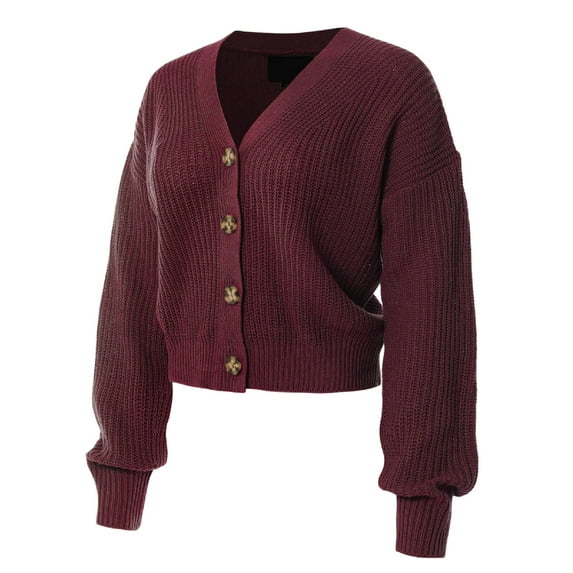 MixMatchy Women's Long Sleeve Open Front Cable Knit Crop Cardigans V Neck Button Sweaters