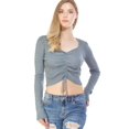 thumbnail image 1 of MixMatchy Women's Long Sleeve Shirring Adjustable Tie Front Ribbed Detail Crop Top, 1 of 6