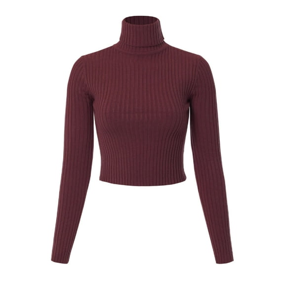 MixMatchy Women's Long Sleeve Turtle Neck Fitted Crop Ribbed Knit Sweater