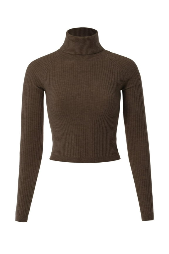 Women's Long Sleeve Turtle Neck Fitted Crop Ribbed Knit Sweater