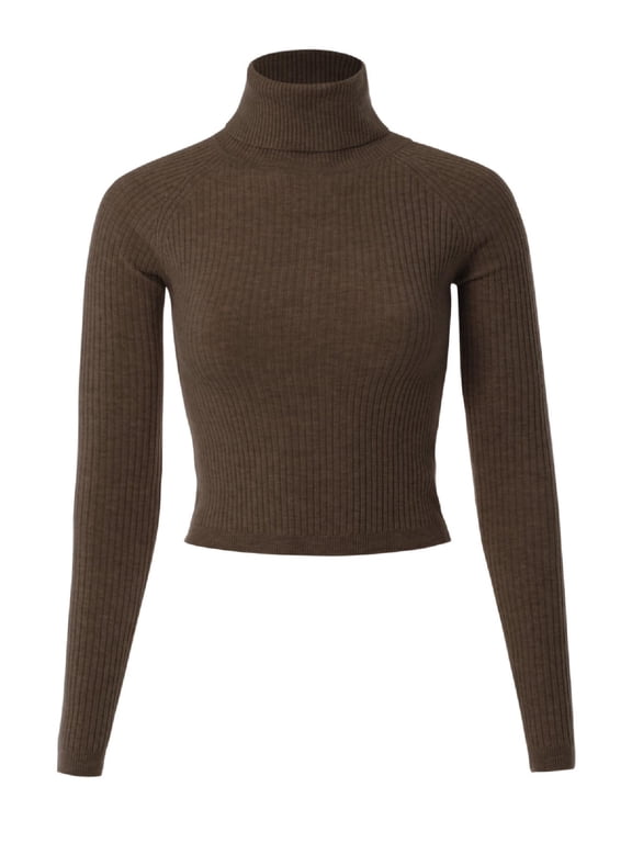 Women's Long Sleeve Turtle Neck Fitted Crop Ribbed Knit Sweater