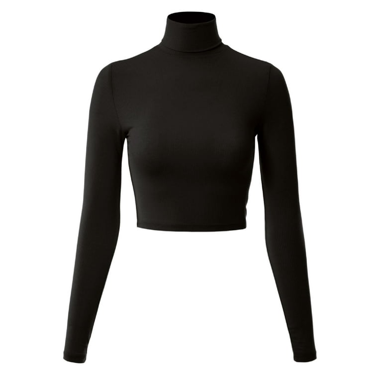 MixMatchy Women's Long Sleeve Turtle Neck Rib Knit Crop Top