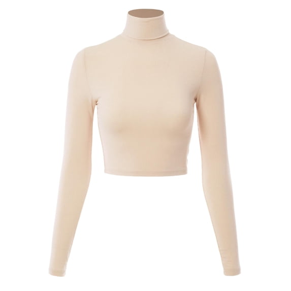 MixMatchy Women's Long Sleeve Turtle Neck Rib Knit Crop Top