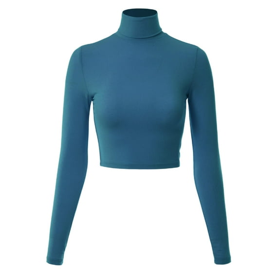 MixMatchy Women's Long Sleeve Turtle Neck Rib Knit Crop Top