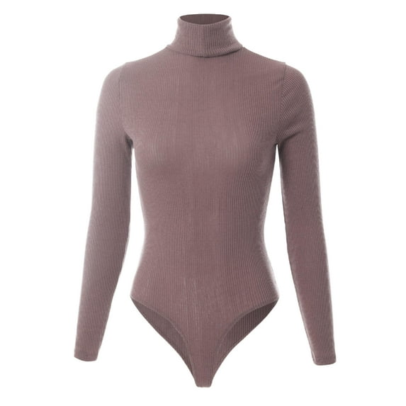 MixMatchy Women's Long Sleeves Ribbed Sweater Turtleneck Bodysuit Leotard