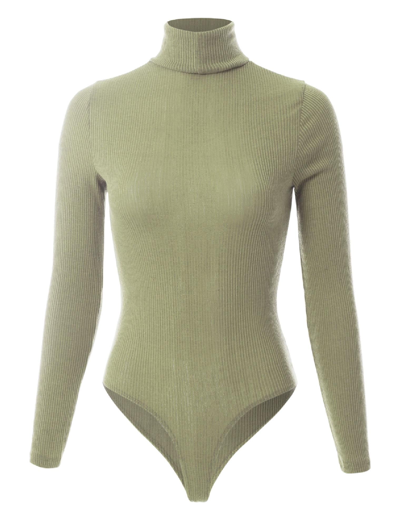 MixMatchy Women's Long Sleeves Ribbed Sweater Turtleneck Bodysuit Leotard 