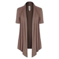 thumbnail image 1 of MixMatchy Women's [Made in USA] Solid Jersey Knit Short Sleeve Open Front Draped Cardigan (S-3XL), 1 of 5