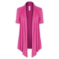 thumbnail image 1 of MixMatchy Women's [Made in USA] Solid Jersey Knit Short Sleeve Open Front Draped Cardigan (S-3XL), 1 of 5