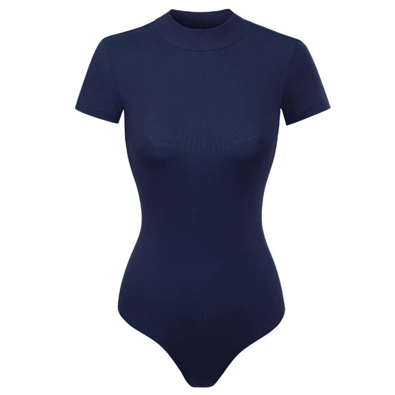 MixMatchy Women's Mock Neck Short Sleeve Slim Fit Knit Bodysuit