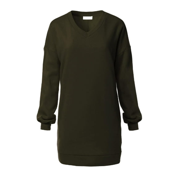 MixMatchy Women's Oversized V-Neck Tunic Sweatshirt with Side Pockets