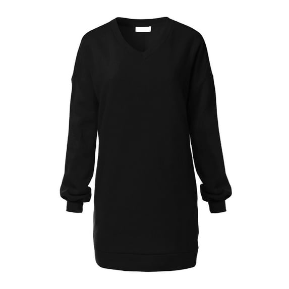 MixMatchy Women's Oversized V-Neck Tunic Sweatshirt with Side Pockets
