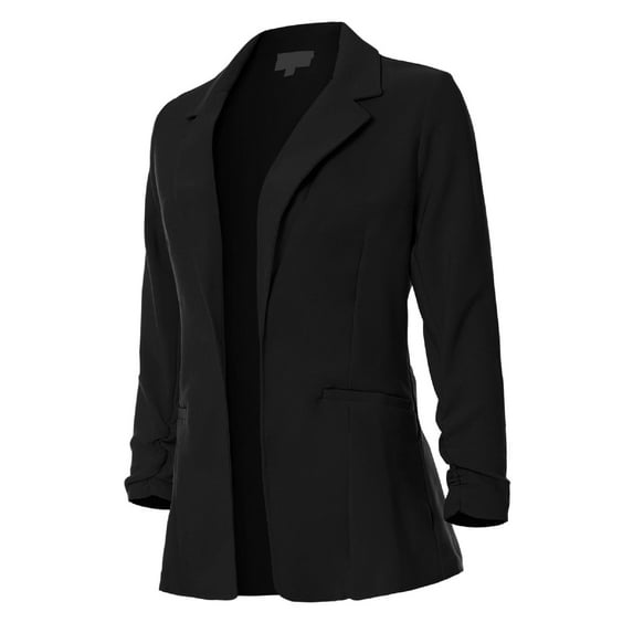 MixMatchy Women's Ruched 3/4 Sleeve Buttonless Stretchy Blazer