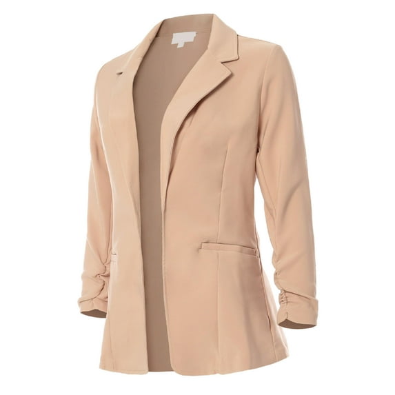 MixMatchy Women's Ruched 3/4 Sleeve Buttonless Stretchy Blazer