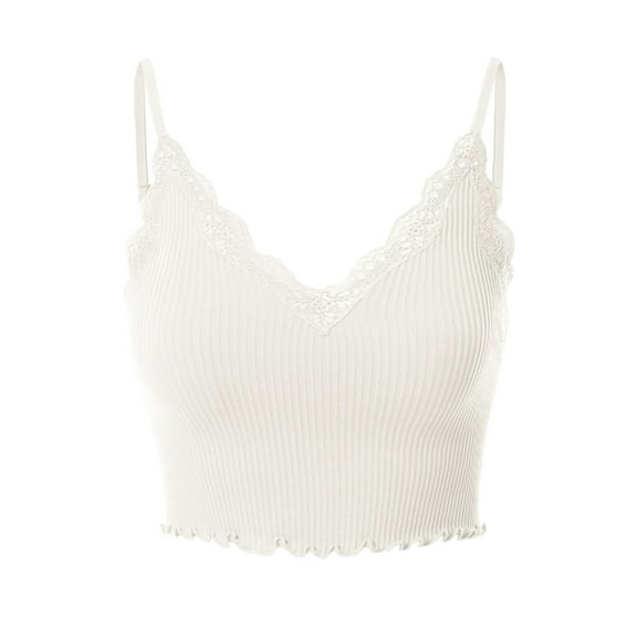 MixMatchy Women's Scallop Lace Trim Crop Cami Top Bralette