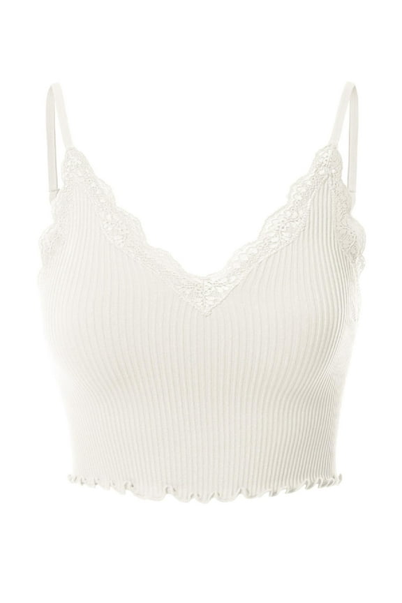 Women's Scallop Lace Trim Crop Cami Top Bralette