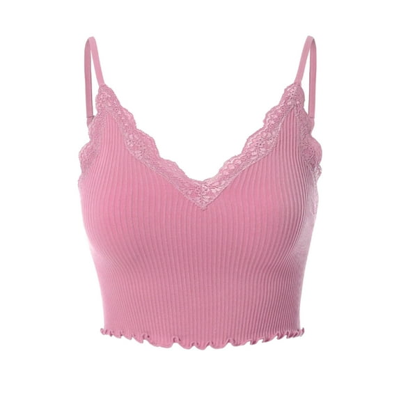 MixMatchy Women's Scallop Lace Trim Crop Cami Top Bralette