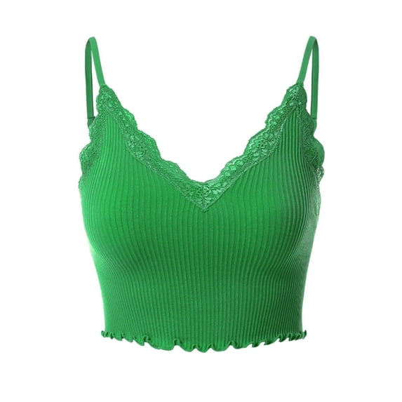 MixMatchy Women's Scallop Lace Trim Crop Cami Top Bralette