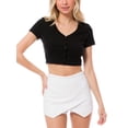 thumbnail image 1 of MixMatchy Women's Scoop Neck Button Down Ribbed Short Sleeve Crop Top & Cardigan, 1 of 6