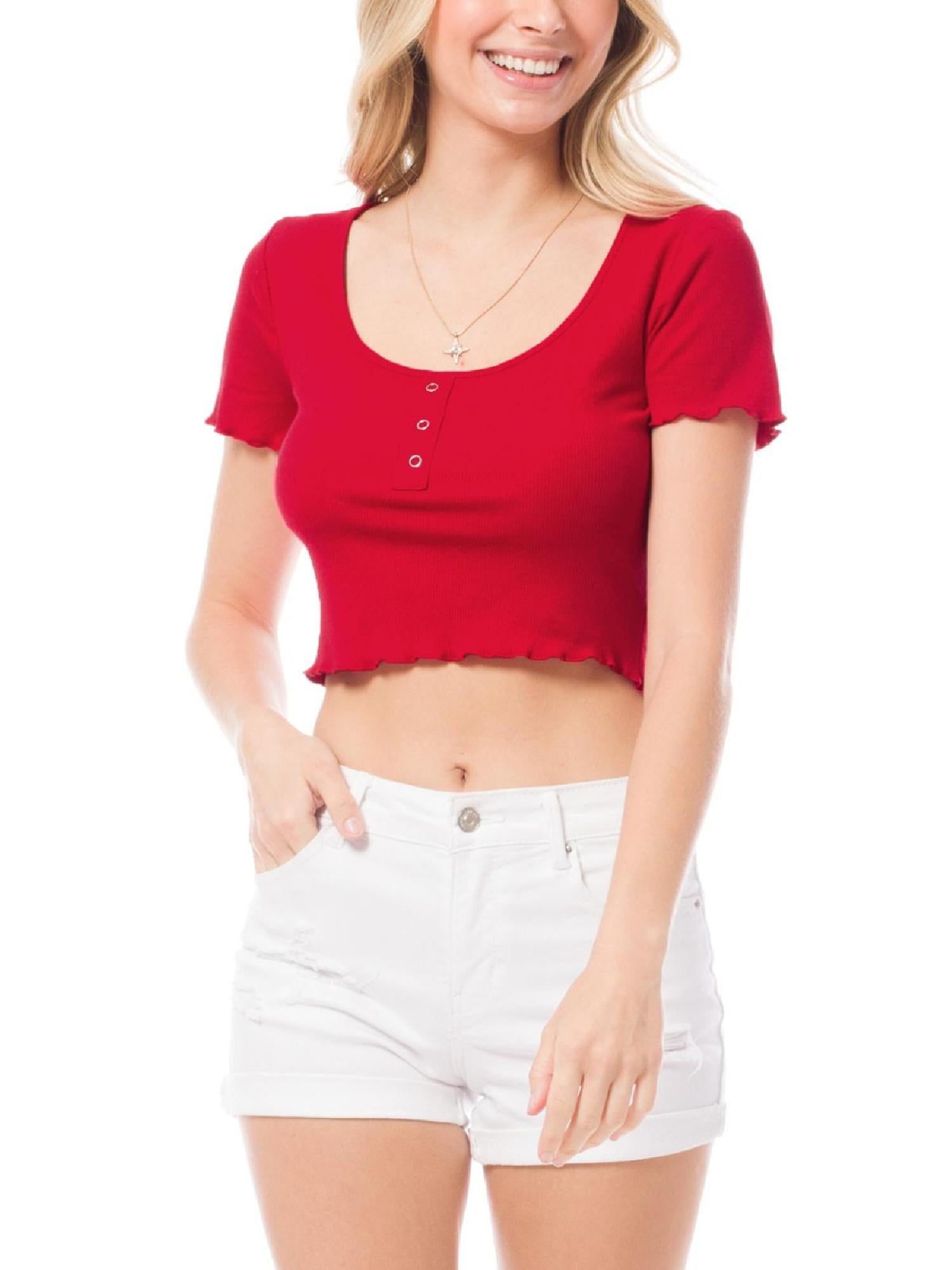 トップス melt the lady cropped knot tops MixMatchy Women's Scoop Neck Lettuce Edge Cropped Top with Knot