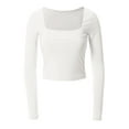 thumbnail image 1 of MixMatchy Women's Second Skin Square Neck Long Sleeve Slim Crop Top Tee, 1 of 4