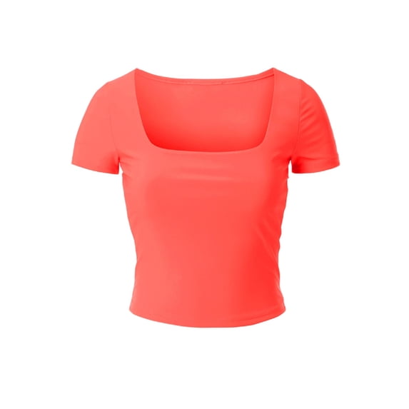 MixMatchy Women's Second Skin Square Neck Short Sleeve Slim Crop Top Tee