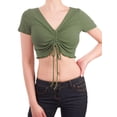 thumbnail image 1 of MixMatchy Women's Sexy Ruched Drawstring Front Short Sleeve V Neck Crop Tee Top, 1 of 5