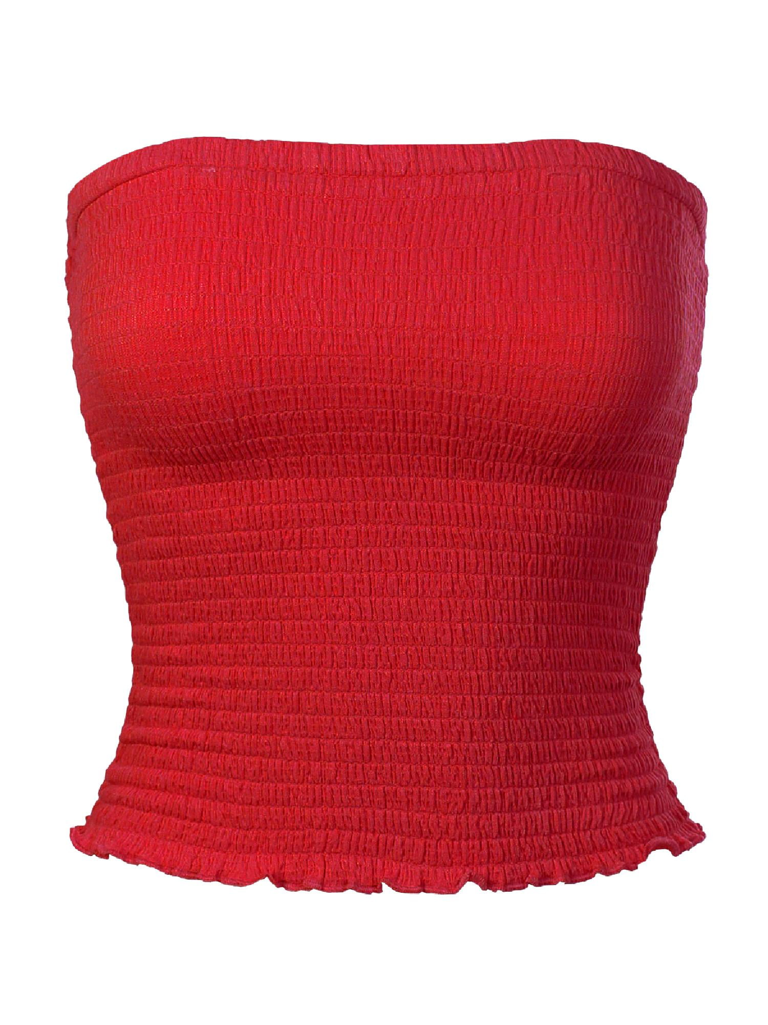 red smocked tube top