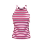 MixMatchy Women's Simple Casual Basic Active High Neck Ribbed Tank Top
