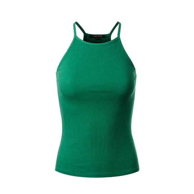 MixMatchy Women's Simple Casual Basic Active High Neck Ribbed Tank Top