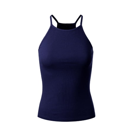 MixMatchy Women's Simple Casual Basic Active High Neck Ribbed Tank Top