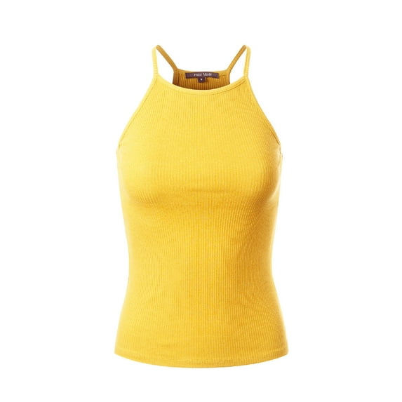 MixMatchy Women's Simple Casual Basic Active High Neck Ribbed Tank Top