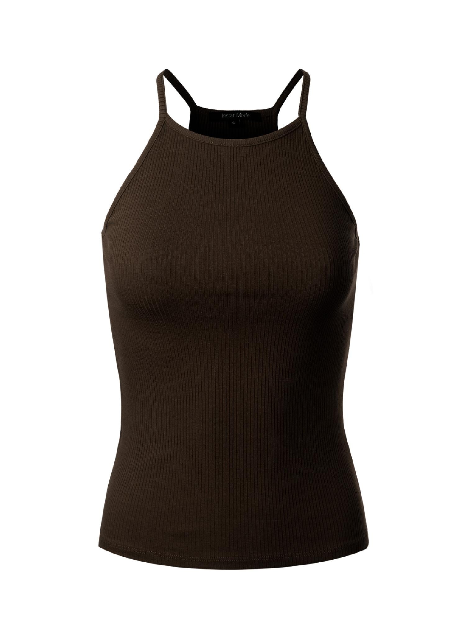 MixMatchy Women's Simple Casual Basic Active High Neck Ribbed Tank Top ...