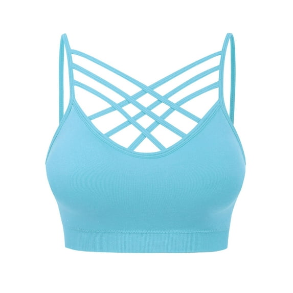 MixMatchy Women's Soft Seamless Triple Criss-Cross Front Bralette Sport Bra with Removable Pads