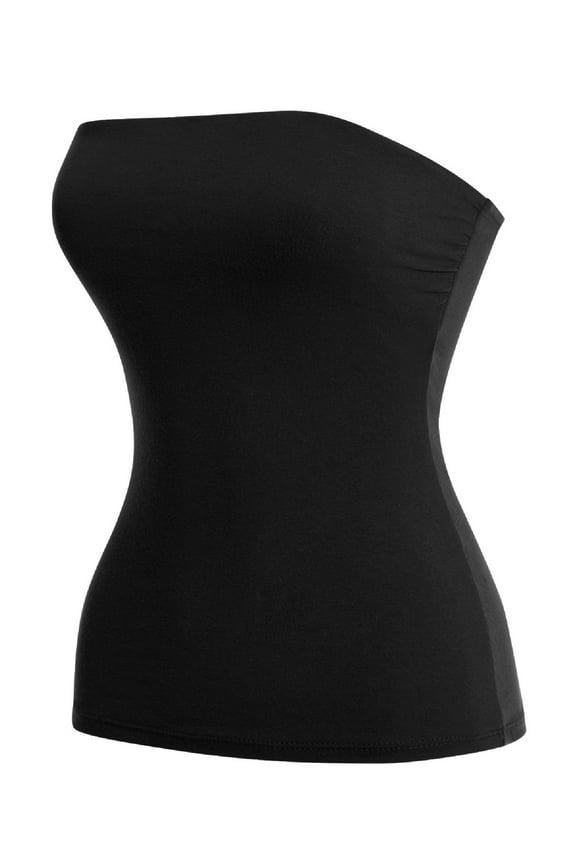 Women's Solid Basic Cotton Stretchy Long Bandeau Tube Top, Made in USA