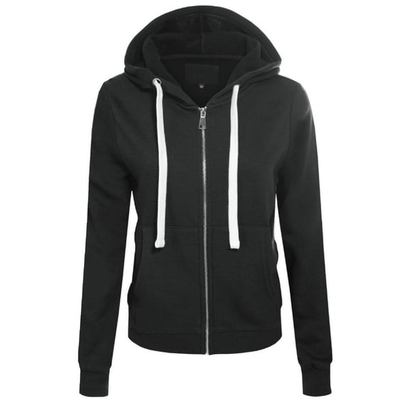MixMatchy Women's Solid Basic Long Sleeve Zip Up Fleece Jacket