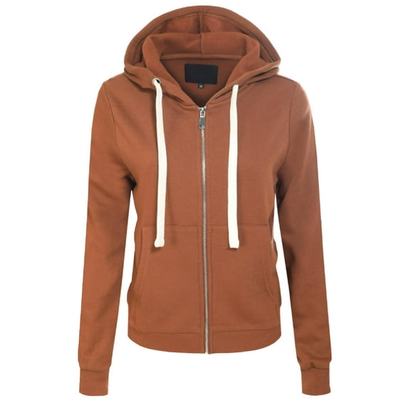 MixMatchy Women's Solid Basic Long Sleeve Zip Up Fleece Jacket