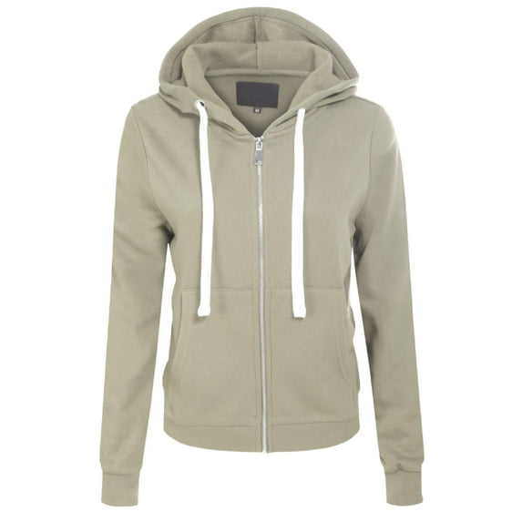 MixMatchy Women's Solid Basic Long Sleeve Zip Up Fleece Jacket