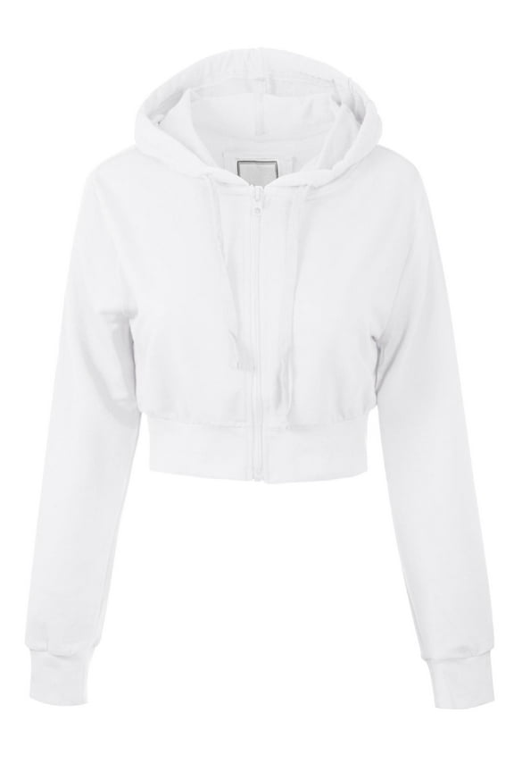 Women's Solid Casual French Terry Cropped Zip Up Hoodie