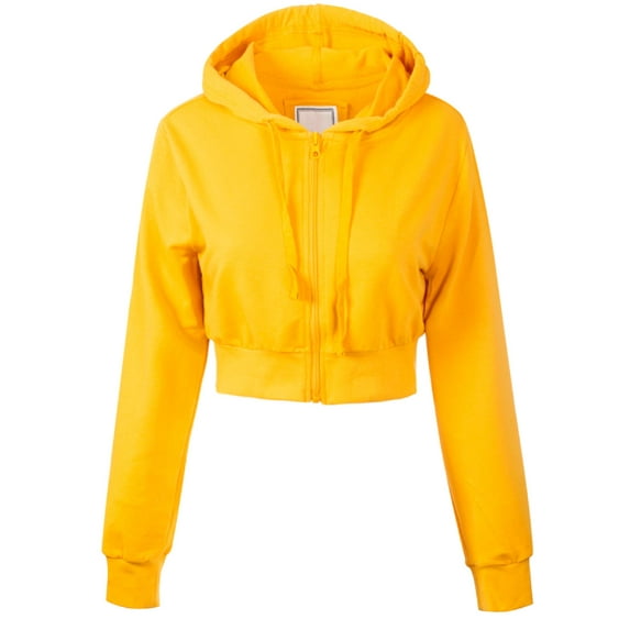 MixMatchy Women's Solid Casual French Terry Cropped Zip Up Hoodie