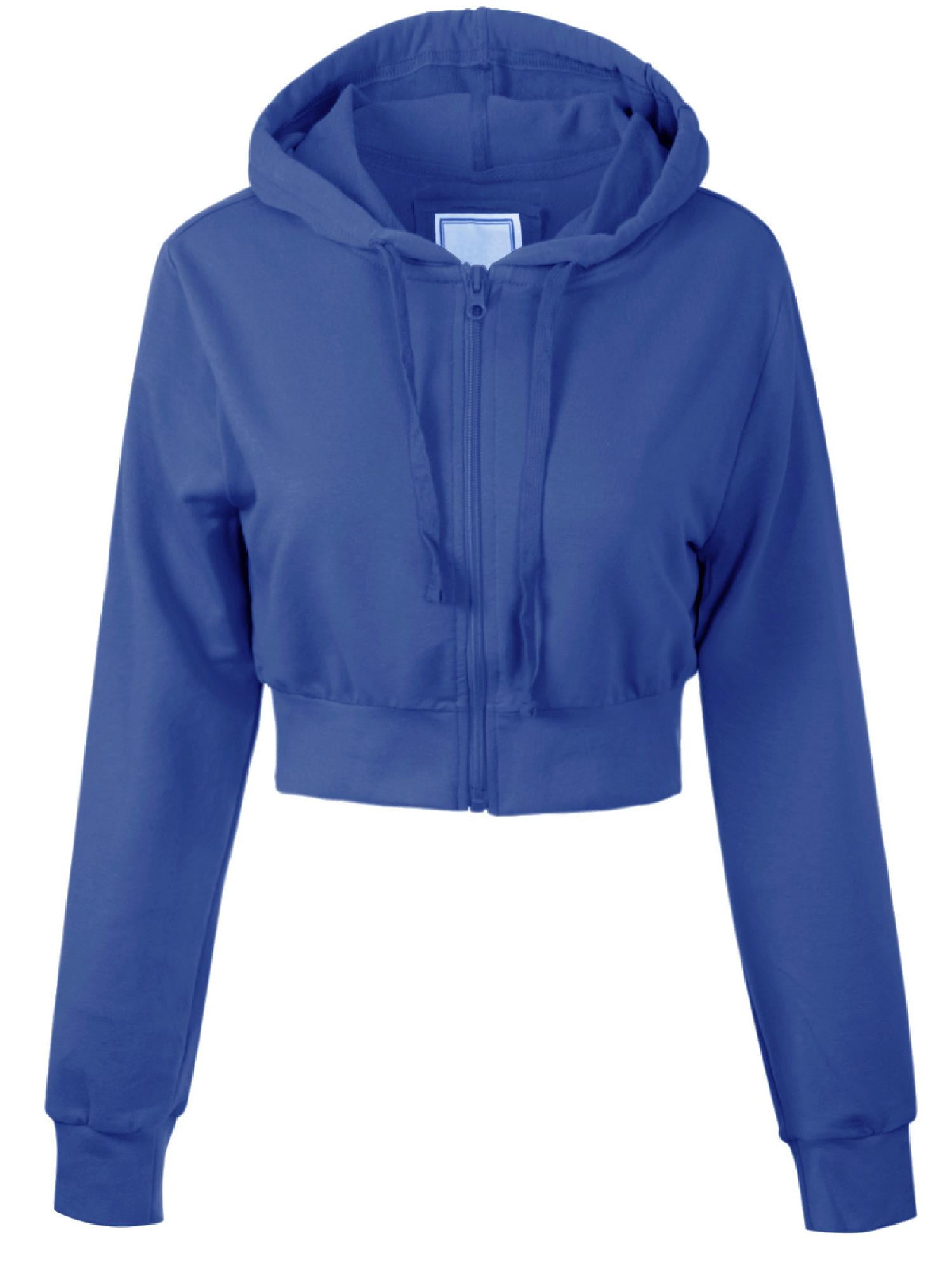MixMatchy Women's Basic Zip Up Fleece Jacket - Long Sleeve Hooded, Cotton Polyester Blend