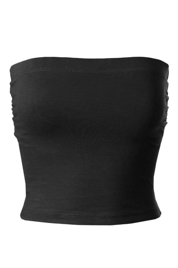 Women's Solid Casual Summer Side Shirring Scrunched Double Layered Tube Top