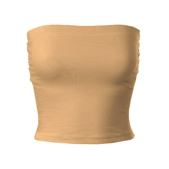 MixMatchy Women's Solid Casual Summer Side Shirring Scrunched Double Layered Tube Top