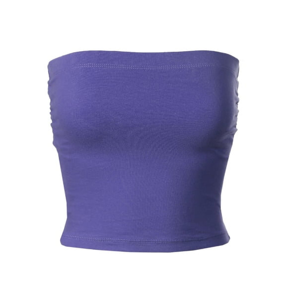 MixMatchy Women's Solid Casual Summer Side Shirring Scrunched Double Layered Tube Top