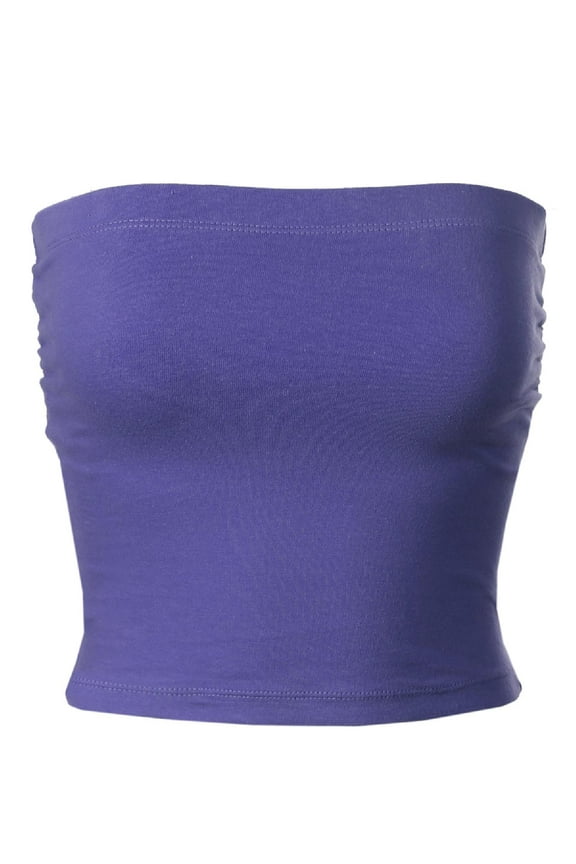Women's Solid Casual Summer Side Shirring Scrunched Double Layered Tube Top