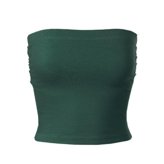 MixMatchy Women's Solid Casual Summer Side Shirring Scrunched Double Layered Tube Top