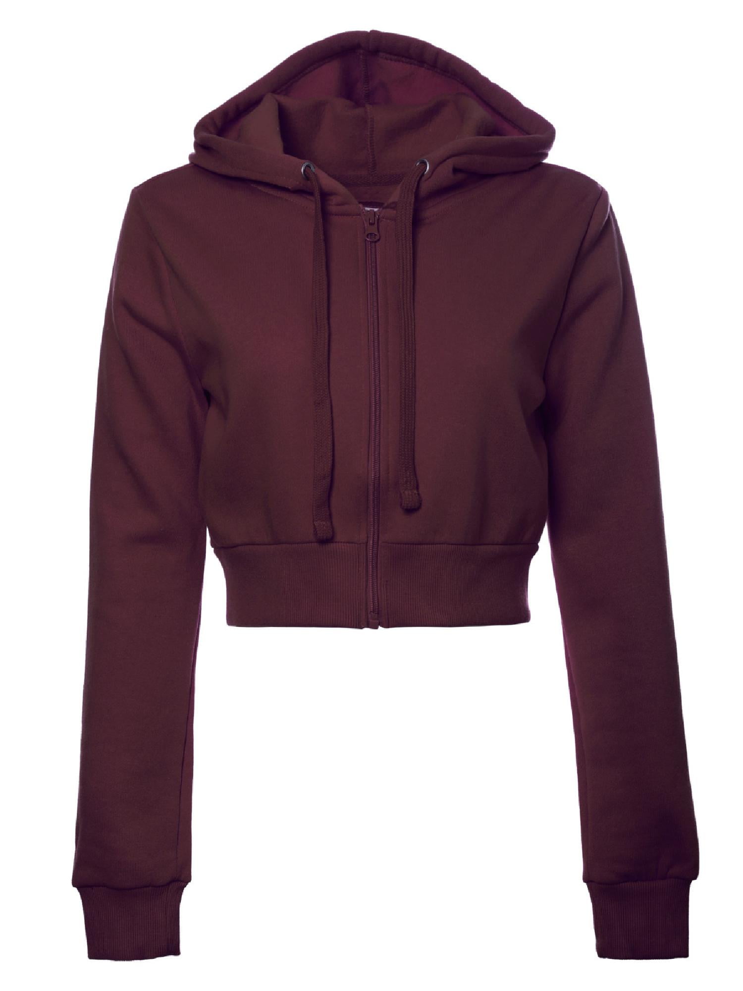 MixMatchy Women's Solid Fleece Long Sleeve Zip Up Crop
