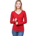 thumbnail image 1 of MixMatchy Women's Solid Long Sleeve V-Neck Half Button Down Thermal Knit Top, 1 of 6