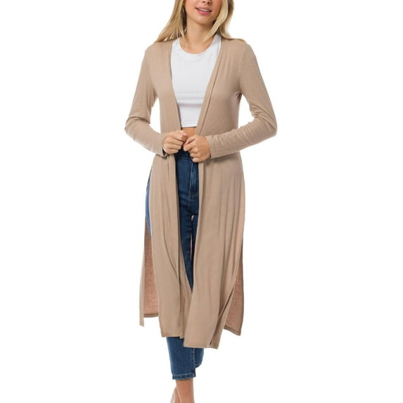 MixMatchy Women's Solid Open Front Long Sleeve Rib Knit Drape Cardigan