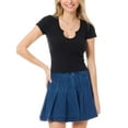 thumbnail image 1 of MixMatchy Women's Solid Ribbed Notched Neckline Stretch T-Shirt Top, 1 of 5