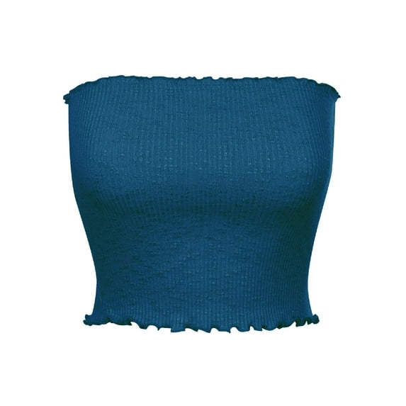 MixMatchy Women's Solid Ruffled Edge Ribbed Crop Tube Top
